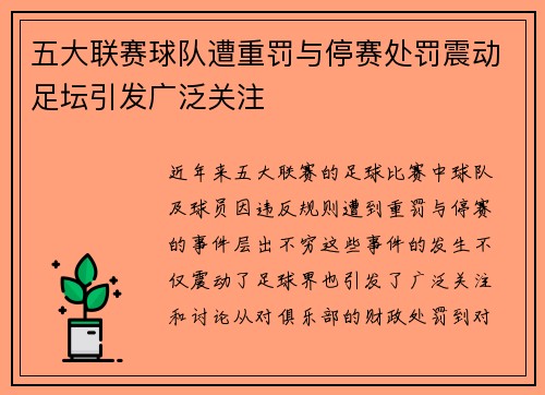五大联赛球队遭重罚与停赛处罚震动足坛引发广泛关注