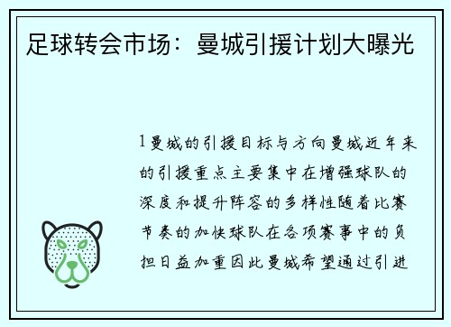 足球转会市场：曼城引援计划大曝光